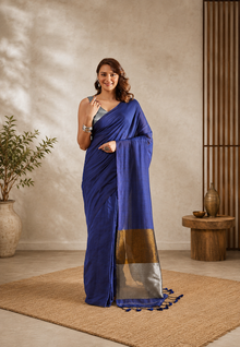 Blue cotton Saree