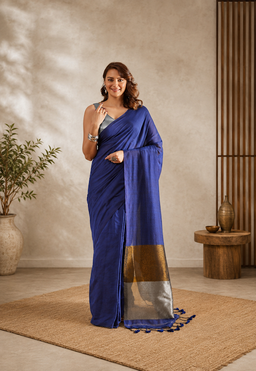 Blue cotton Saree