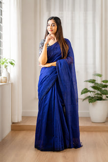 Blue cotton Saree